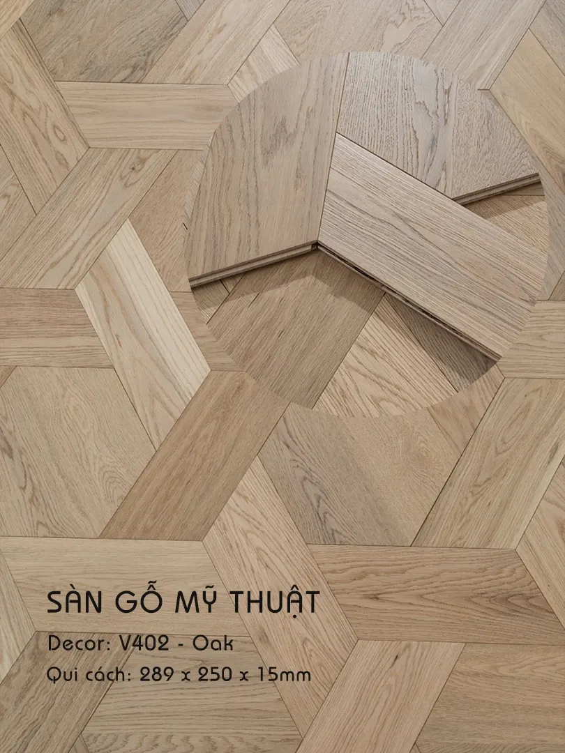 Sàn gỗ Mỹ Thuật Sồi - V402 Kiểu Hình Học