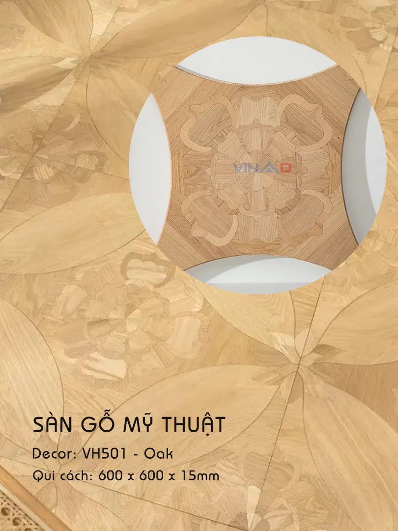Sàn gỗ Mỹ Thuật Sồi - VH501 Kiểu Hoa Văn
