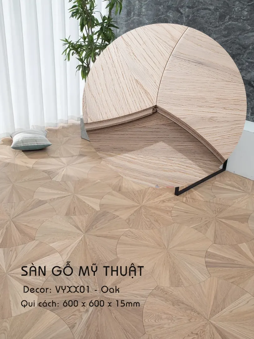 Sàn gỗ Mỹ Thuật Sồi - VYXX01 Kiểu Lá Sen