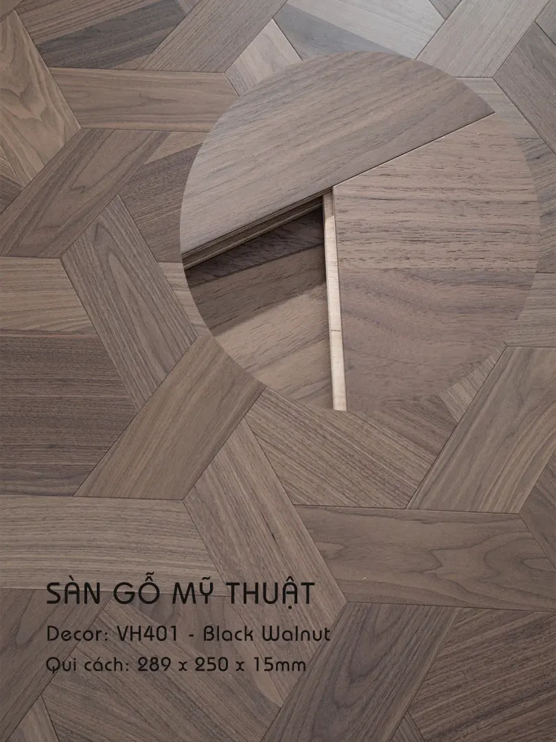 Sàn gỗ Mỹ Thuật Walnut - VH401 Kiểu Hình Học