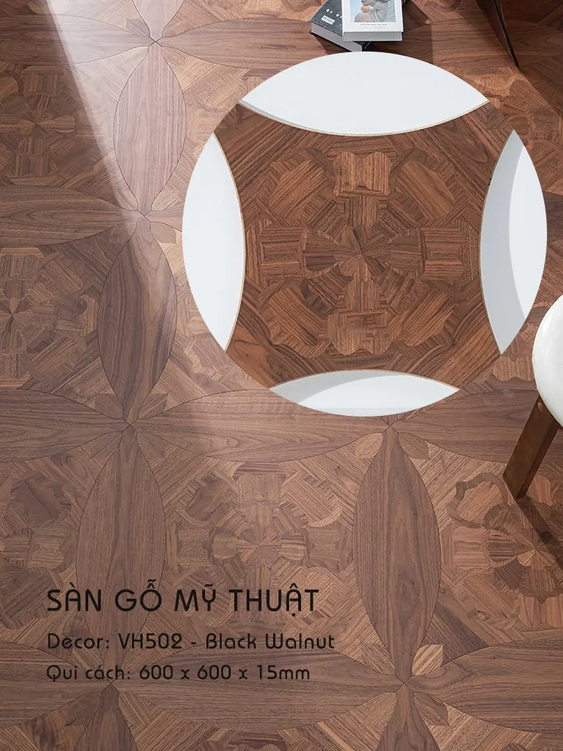 Sàn gỗ Mỹ Thuật Walnut- VH502 Kiểu Hoa Văn