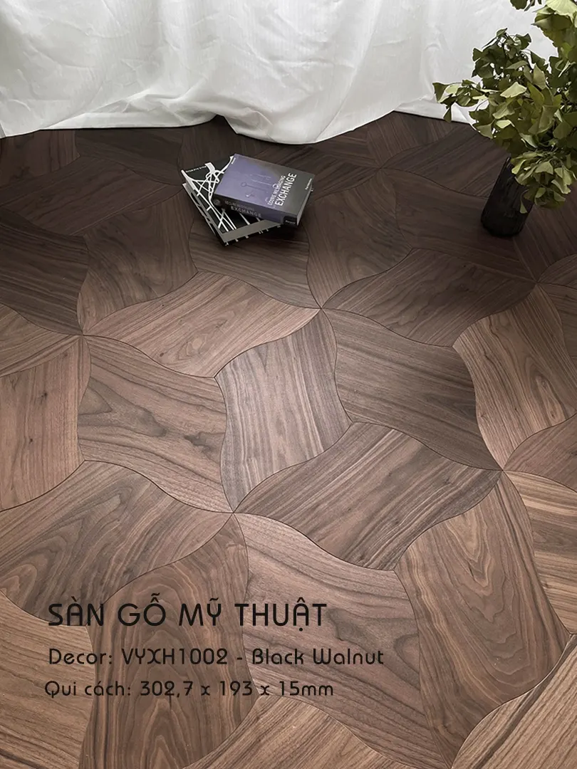Sàn gỗ Mỹ Thuật Walnut - VYXH1002 Kiểu Chiếc Lá
